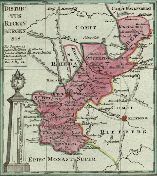 Districtus Reckenbergensis. Ausschnitt aus der Karte Delineatio episcopatus Osnabrugensis (1776/78)