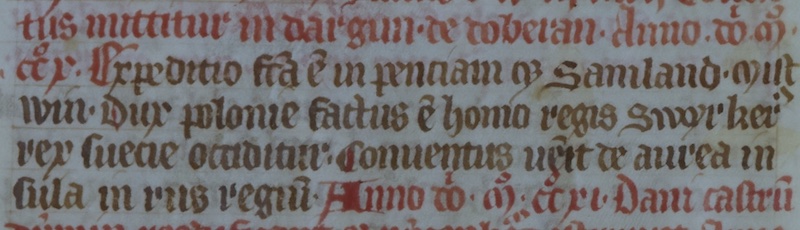 Ausschnitt aus der Hamburger Handschrift der um 1305 entstandenen Annales Ryenses